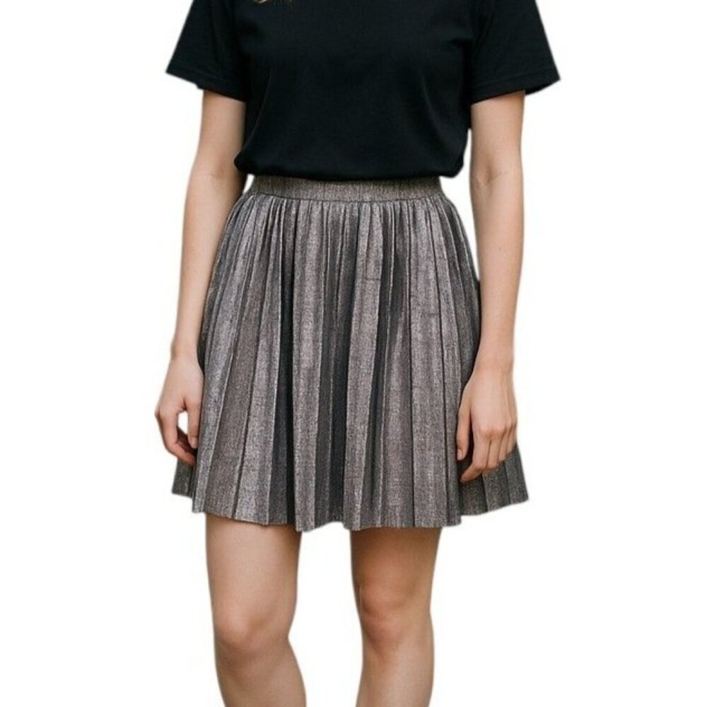 Gap Girls Metallic Silver Pleated Skirt A-Line Elastic Waistband Kids XL 12‎ NWT
